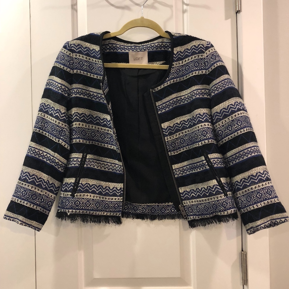 LOFT Collarless Blue Blazer